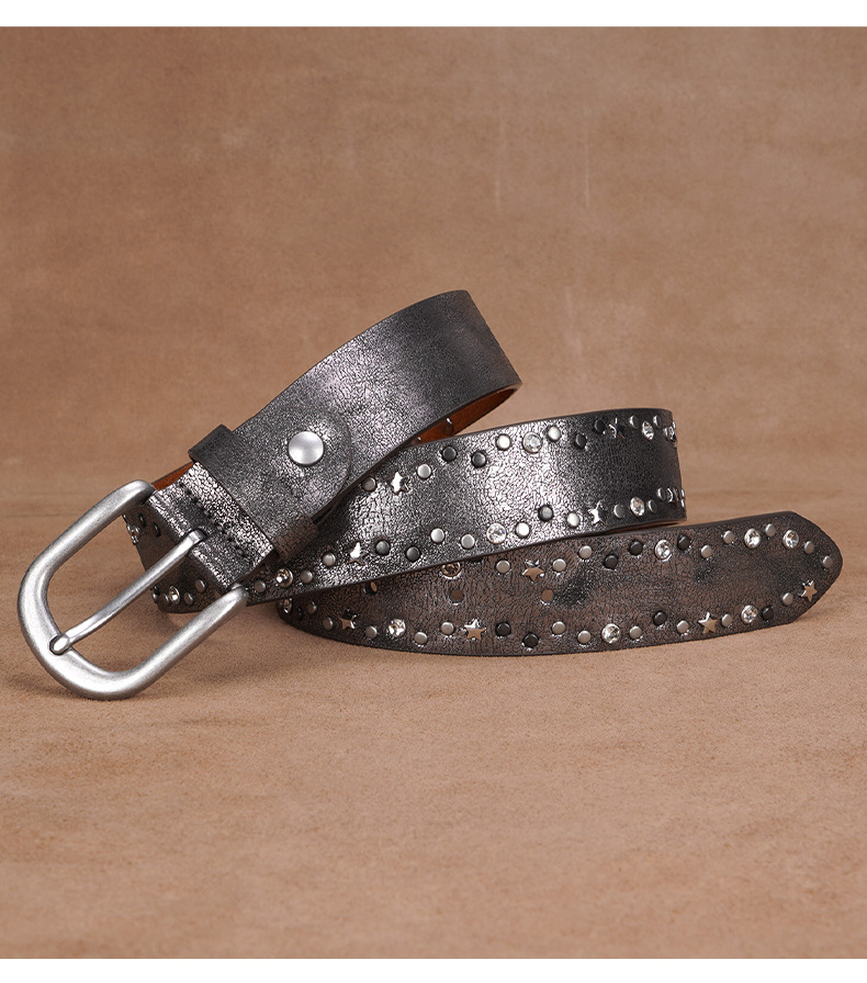 Cinturón punk con remaches para mujer en algodón estilo retro_voghion.com