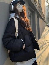 黑色立领羽绒棉服女冬季韩版初中高中学生加厚保暖中长款外套棉袄