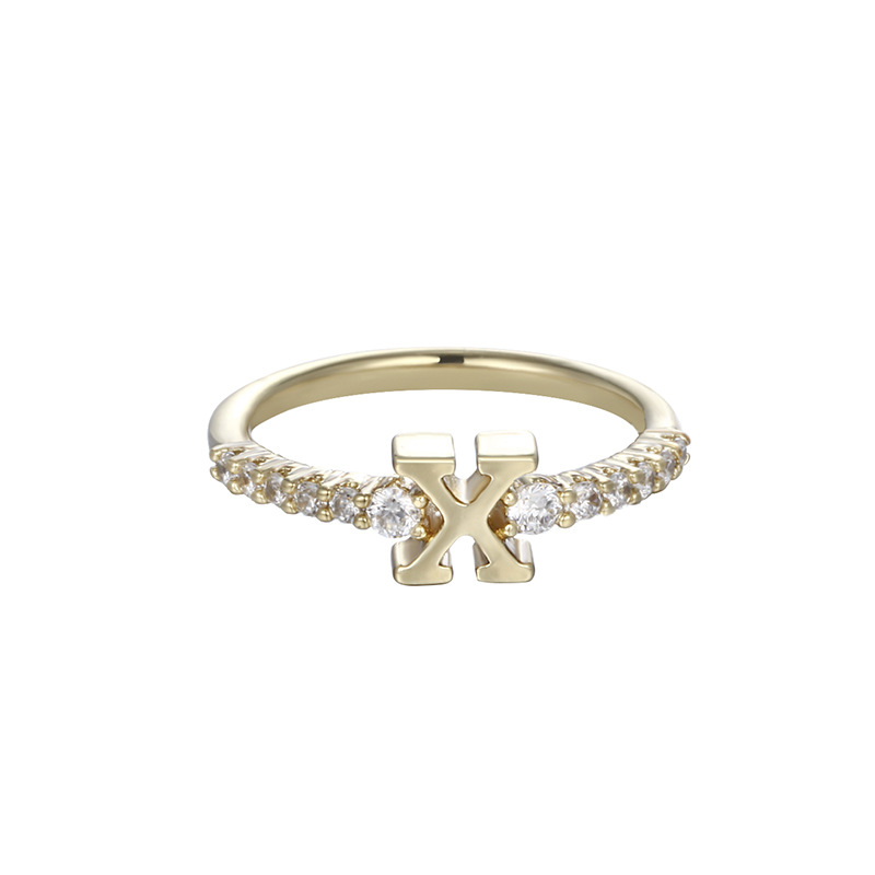 Anillo de Letras Nuevo Estilo Europeo y Americano Xuping con 26 Letras Inglesas, Anillo Cerrado con Circonita, Anillo de Aleación de Cobre para el Dedo Índice de Otoño e Invierno.