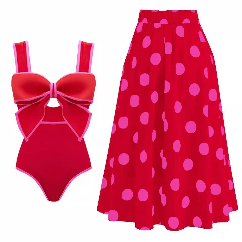 Modischer Damen Badeanzug Mit Schleife Und Rock Im Retro Design_voghion.com