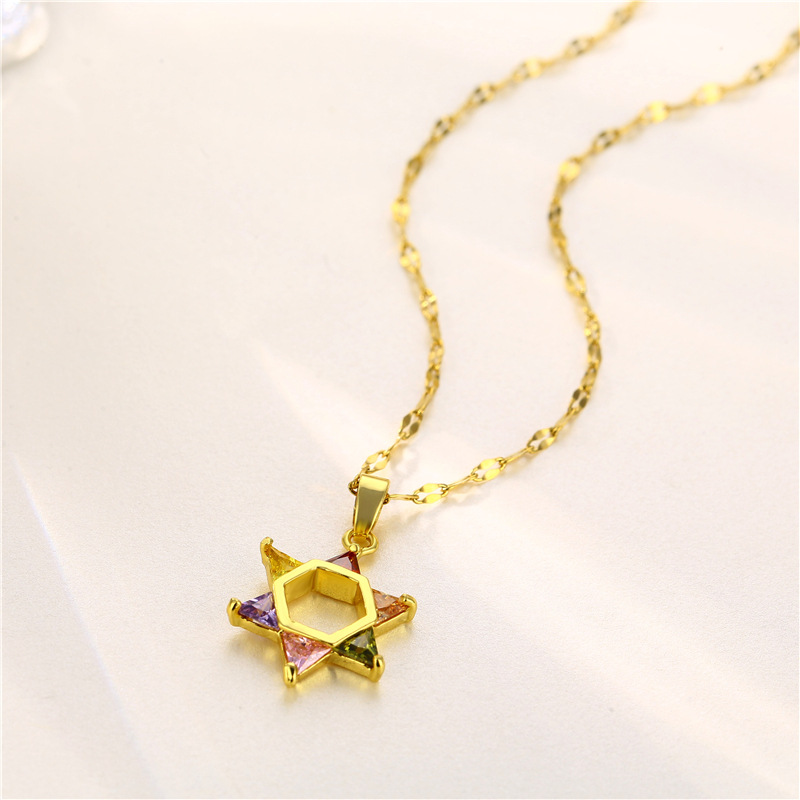 Wholesale Jewelry Six Pointed Star Colorful Zircon Titanium Steel Necklace Nihaojewelry display picture 4