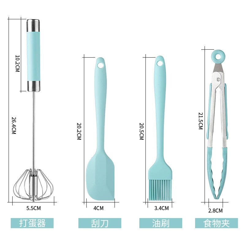 Beginner home baking tool four-piece set semi-automatic whisk food clip integrated silicone spatula scrubber