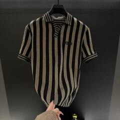 2025年夏季新款轻奢设计款欧洲站休闲条纹polo衫舒适百搭个性短袖