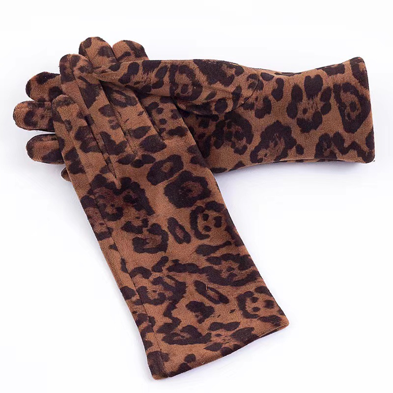 Europa y América leopardo estampado guantes de seda mujeres ins estilo de diseño de moda buena combinación de guantes de conducción de ciclismo más grueso