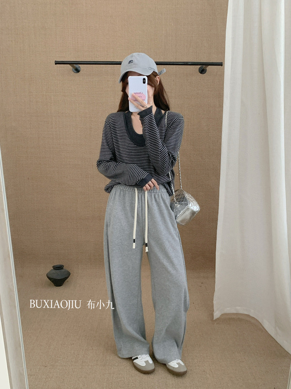 布小九秋序糯米懒懒裤慵懒舒适遮肉宽松休闲女裤直筒裤长裤拖地裤|undefined