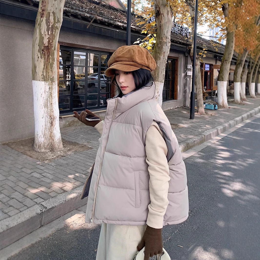 여성용 양면 다운 코튼 조끼 2025 가을 겨울 새로운 한국어 버전 루즈한 양복 조끼 코튼 조끼 재킷 크로스보더