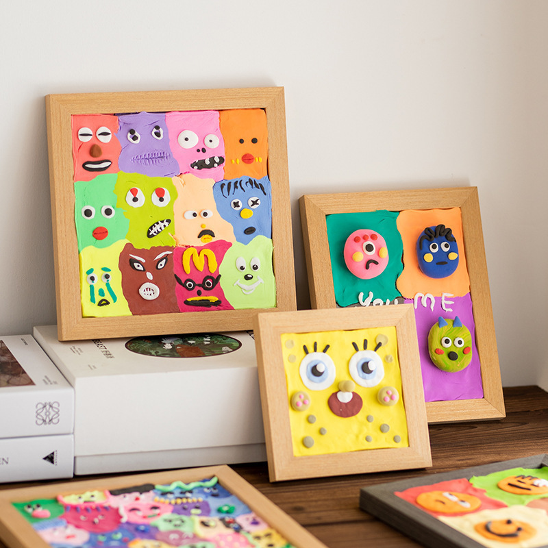 Wooden photo frame decoration wholesale ultra-light clay picture frame handmade DIY special work display frame for school art class