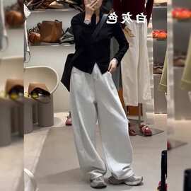 白灰色弯刀牛仔裤女2026春夏新款梨形身材小个子宽松显瘦拖地裤子