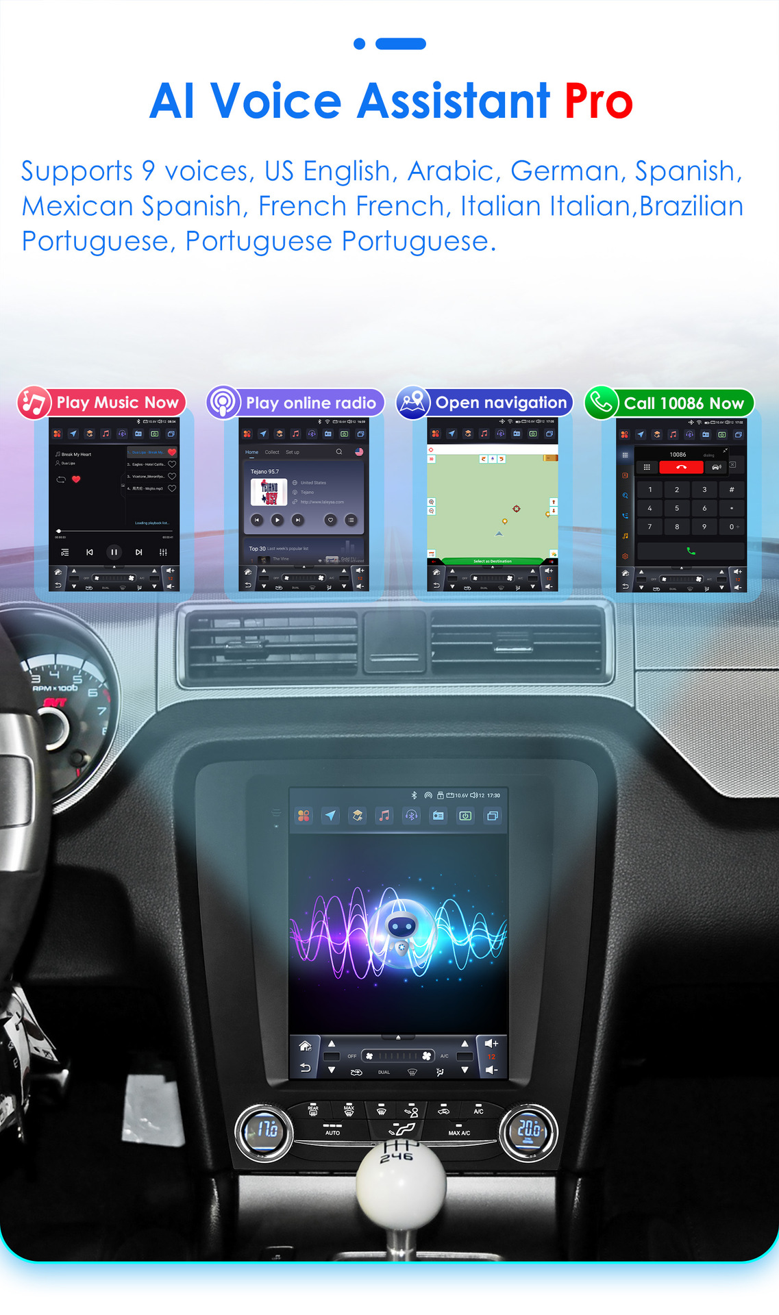 Suitable for 10-14 Ford Mustang Modified Models, Mustang-Specific 9.7inch Vertical Screen Android Large-Screen Navigation Gps