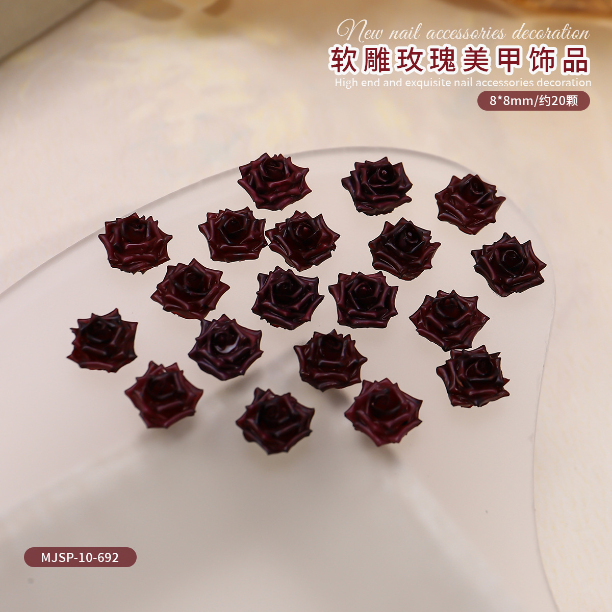 Nueva imitación de joyas de uñas rosadas caliente camellia suave tallada perforación de uñas red rojo para usar accesorios de uñas image 16