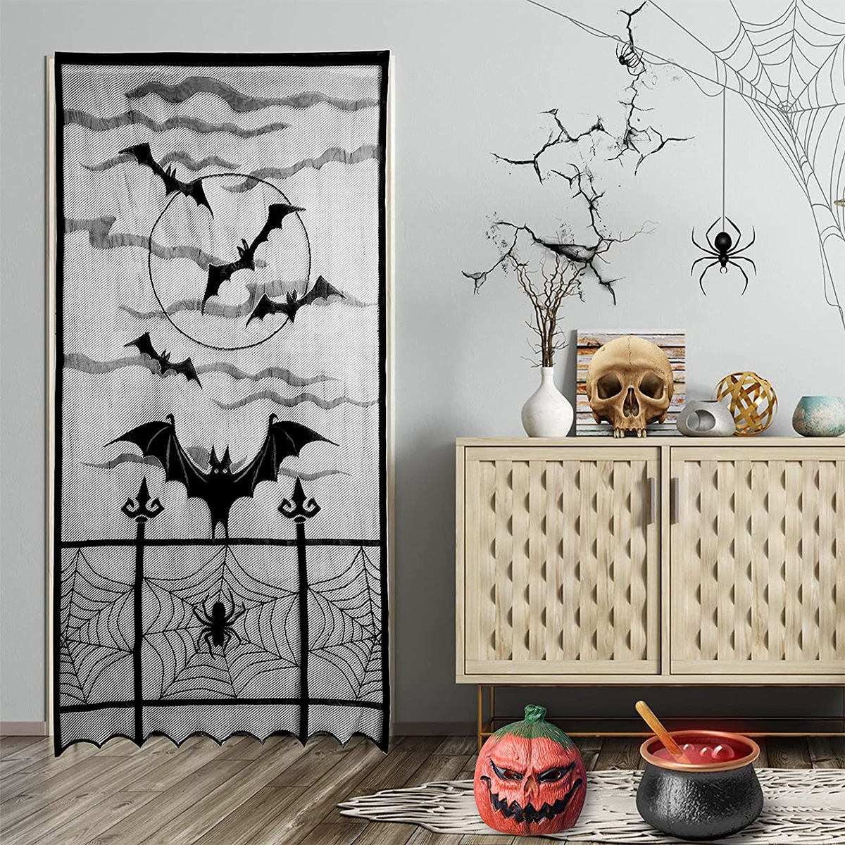 Nuevo estilo europeo y americano cortina de encaje de Halloween Amazon cortina decoración festiva TEMU en stock