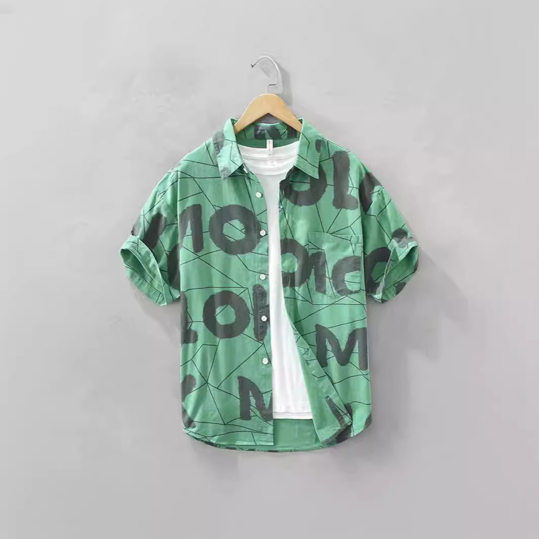 Fashion Printed Short-sleeved Shirt Men's Summer Design Sense High-grade Youth Lapel Loose Casual Shirt