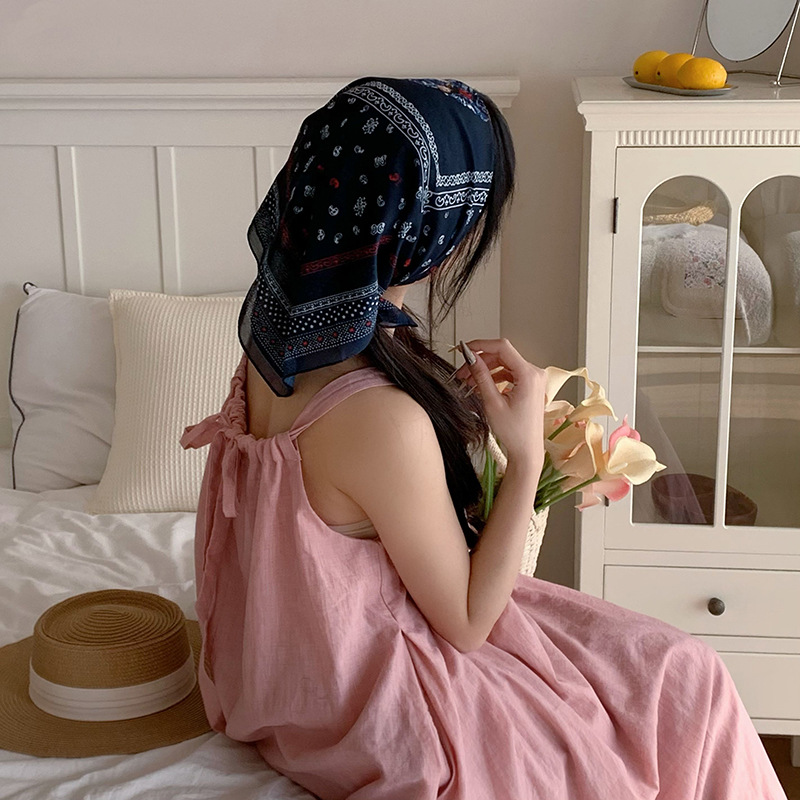 Turbante de mujer estilo pastoral decoración bufandas bufandas respirables bufandas cuadradas de anacard bufandas de alto nivel de cinta de cabello accesorios para el cabello