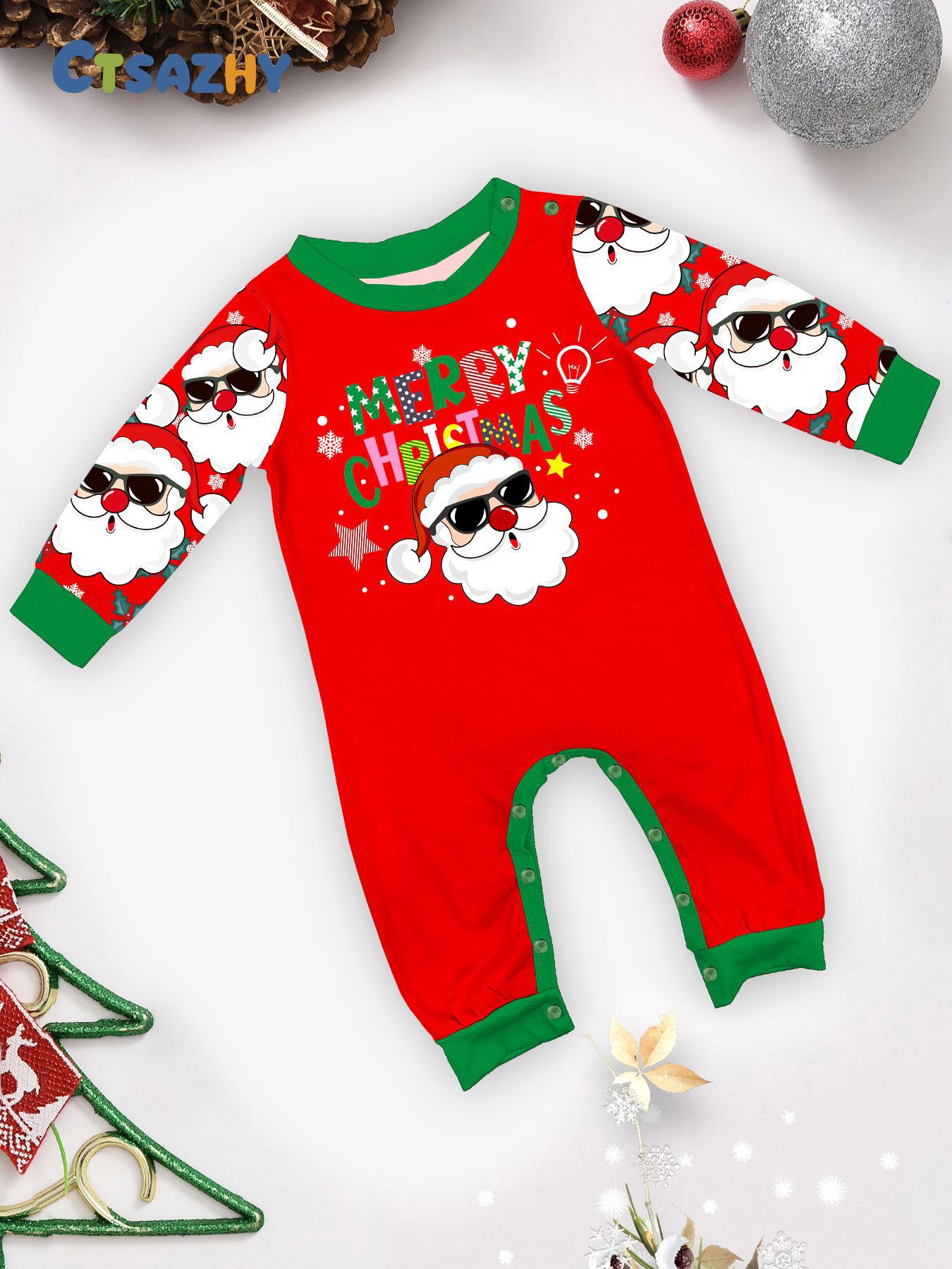 Christmas MerryChristmas family set a family of three or four white beard Santa Claus printed suit_voghion.com
