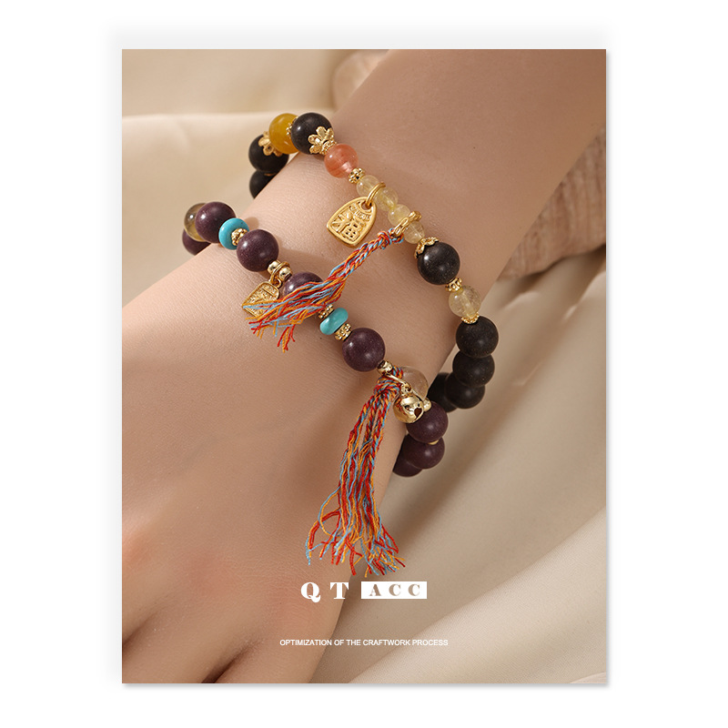 China estilo retro piedra de pino amarillo cristal ágata perlas de piedra natural ágata cuentas pulseras pulseras