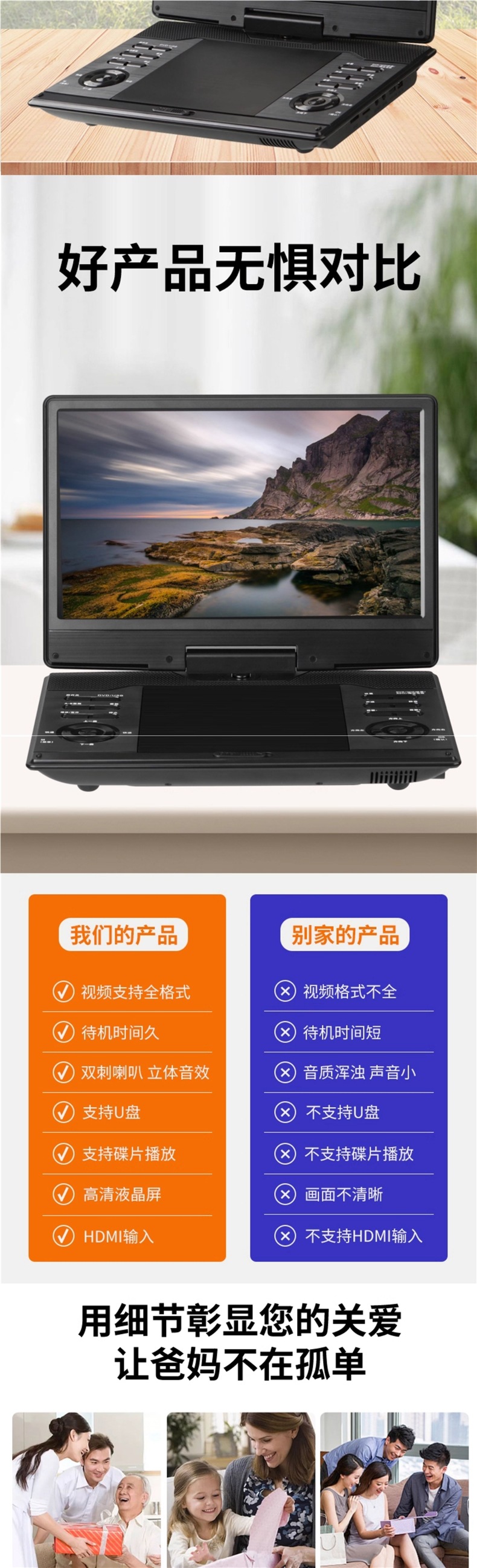 Hanguang Mobile Dvd Player All-In-One Portable Home Vcd Disc Multi-Function High-Definition Small Tv
