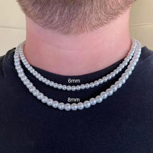 Amazon cross-border best selling single layer men's pearl necklace round beaded clavicle chain pearl necklace wholesale