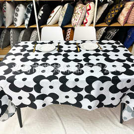 黑白花朵桌布防水防油厂家批发简约风格子桌布家用节庆小清新免洗