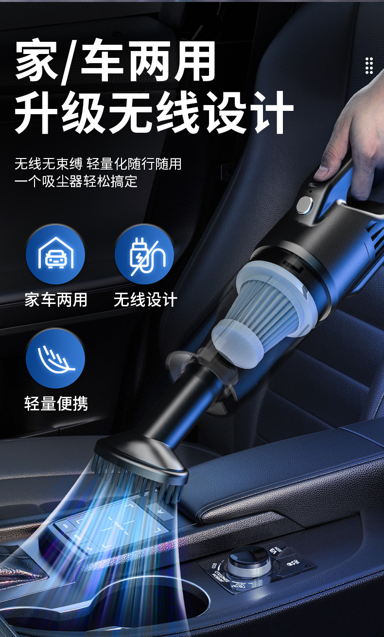 Car Wireless Vacuum Cleaner with Powerful Suction for Cars, Small Cars, Dual-Purpose Charging, High-Power Car Water Absorption Function
