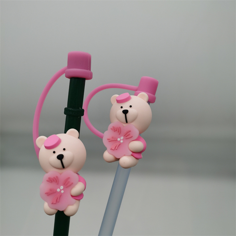 Fábrica al por mayor de dibujos animados creativos tapón de paja de silicona taza de agua paja a prueba de polvo accesorios de tapa de paja de silicona