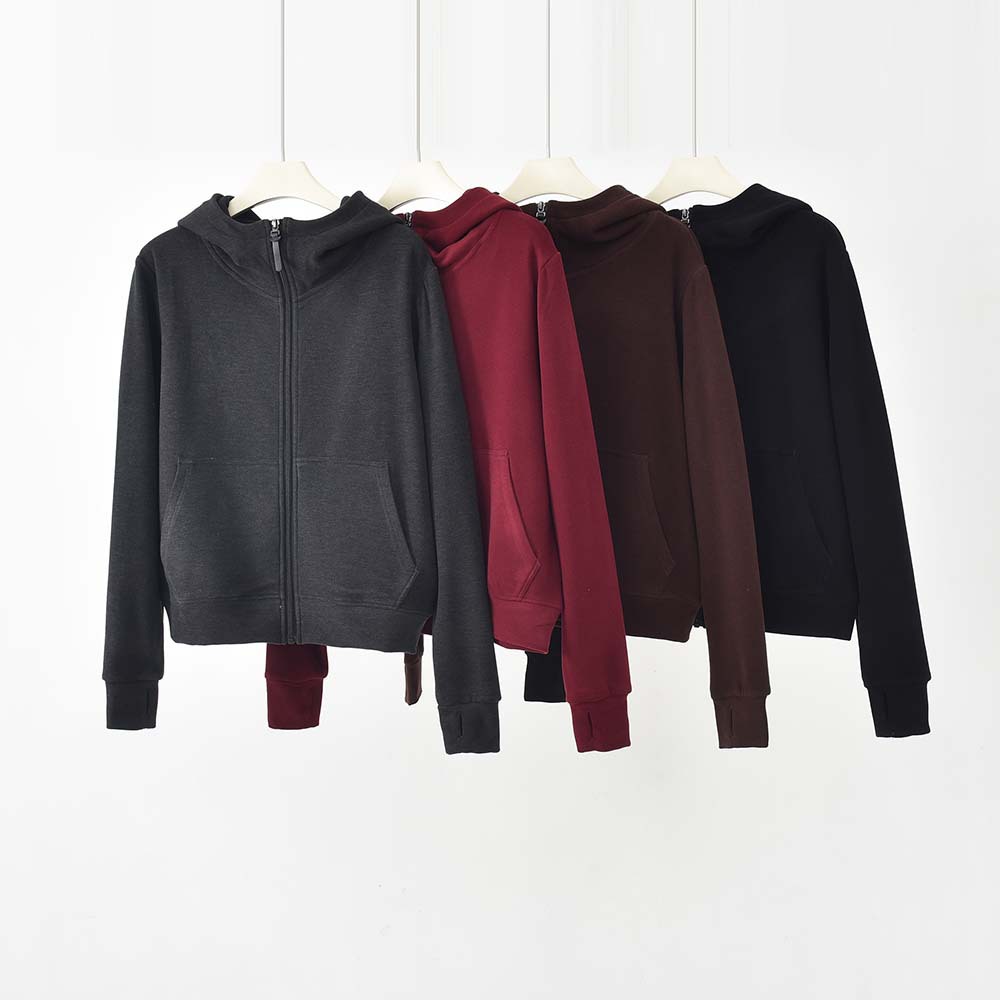 Huarong Silk Wool Hooded Zipper Sweatshirt Women's Loose Long-Sleeved Jacket Autumn and Winter Fleece-Lined Warm Casual Top