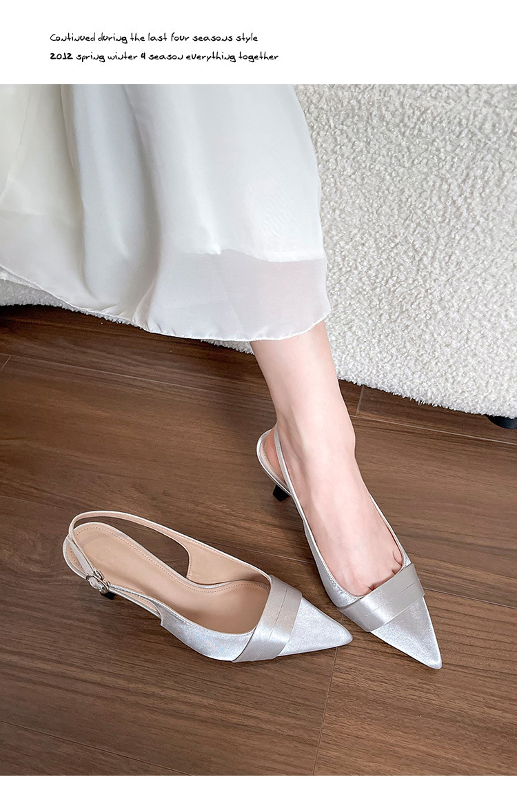Elegant Satin Heels New French Style Shallow Mouth Dress Shoes Pointed Toe Open Back High Heel Sandals For Women_vogvips.com