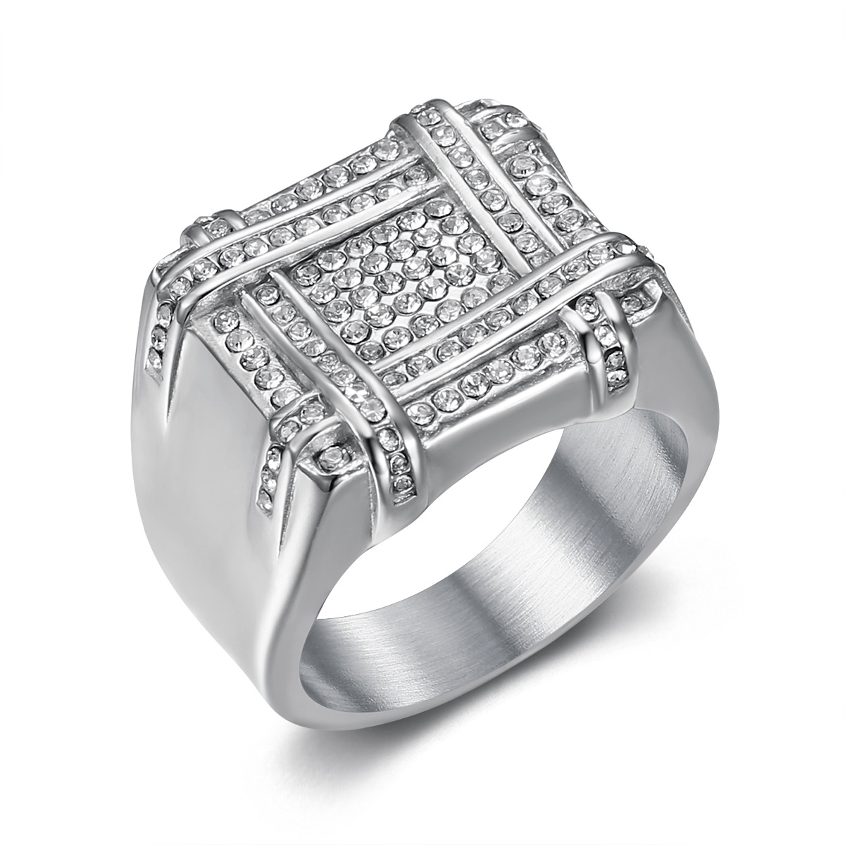Hip-Hop Square Titanium Steel Plating Inlay Rhinestones 18K Gold Plated Men's Rings display picture 4