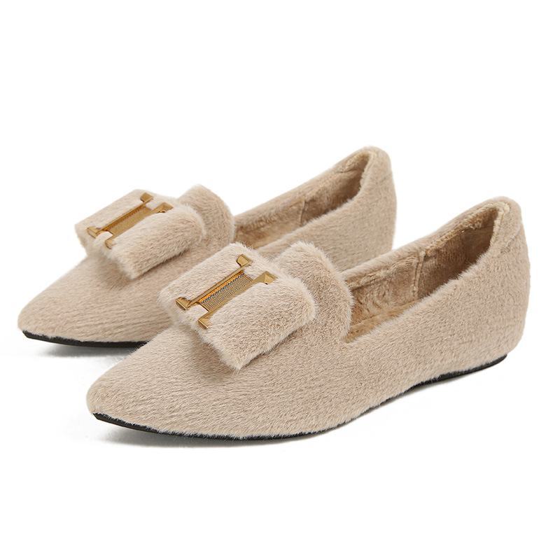Women's Outwear 2024 New Plush Bean Shoes Mink Hair Pointed Single Shoes Large Women's Shoes 41-43