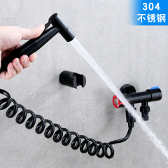 304不鏽鋼黑色雙出冷熱洗衣機水龍頭家用 一進二出水龍頭噴槍套裝