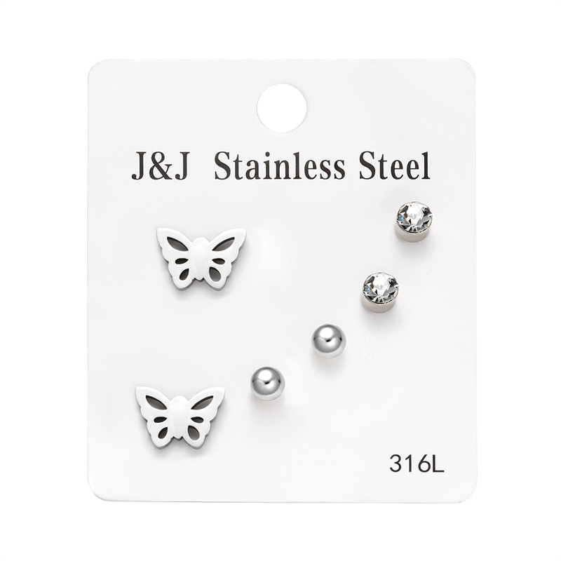 Hot Selling New 3 Pairs Of Heart-shaped Diamond Inlaid Combination Card Set Korean Version Fashionable Earrings_voghion.com