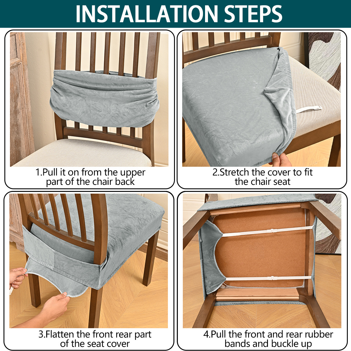 Amazon transfronterizo con lengua de hebilla antideslizante elástico plata de lana doble elástico taburete cubierta de silla de restaurante cubierta de hotel