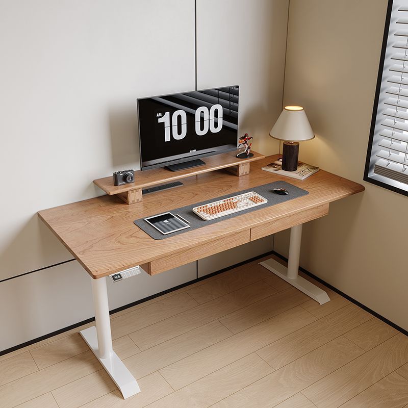 Cherry Wood Solid Wood Electric Lift Table Work Office Learning E-Sports Children's Computer Table Smart Table