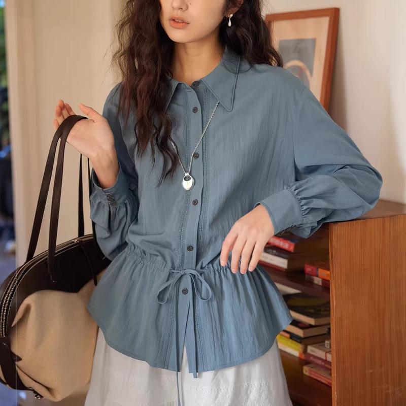 Solighter French Retro Drawstring Waist Long-Sleeved Shirt for Women in Spring Solighter French Retro Drawstring Waist Long-Sleeved Shirt for Women in Spring