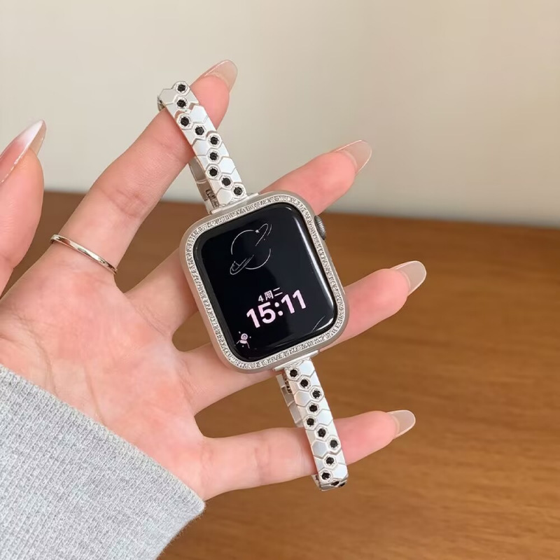 Suitable for Huawei Xiaomi hexagonal honeycomb diamond metal strap Apple s11 watch Applewatch10SE9