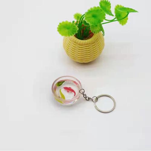Cross-border new transparent round goldfish tank keychain pvc fish tank colorful koi jewelry pendant wholesale