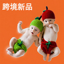 跨境货源毛线编织可爱双胞胎拍照苹果造型道具衣服新生儿摄影服装