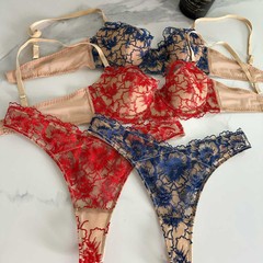 欧美风蕾丝刺绣法式内衣薄款聚拢胸罩大胸显小文胸套装Sexy Bra
