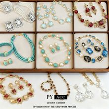 中古vintage镶钻花朵耳环项链轻奢高级感锁骨链宫廷风首饰套装女