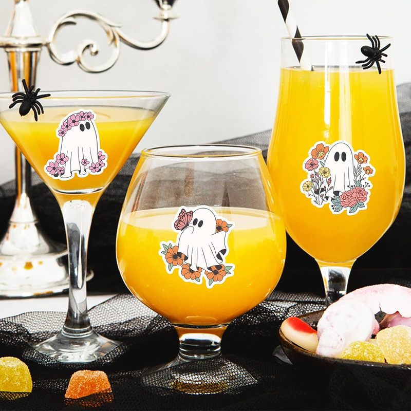 500 個ハロウィンステッカー花ゴーストデカールかわいい粘着シールラベル食料品ベーキングバッグパーティーステッカー|undefined
