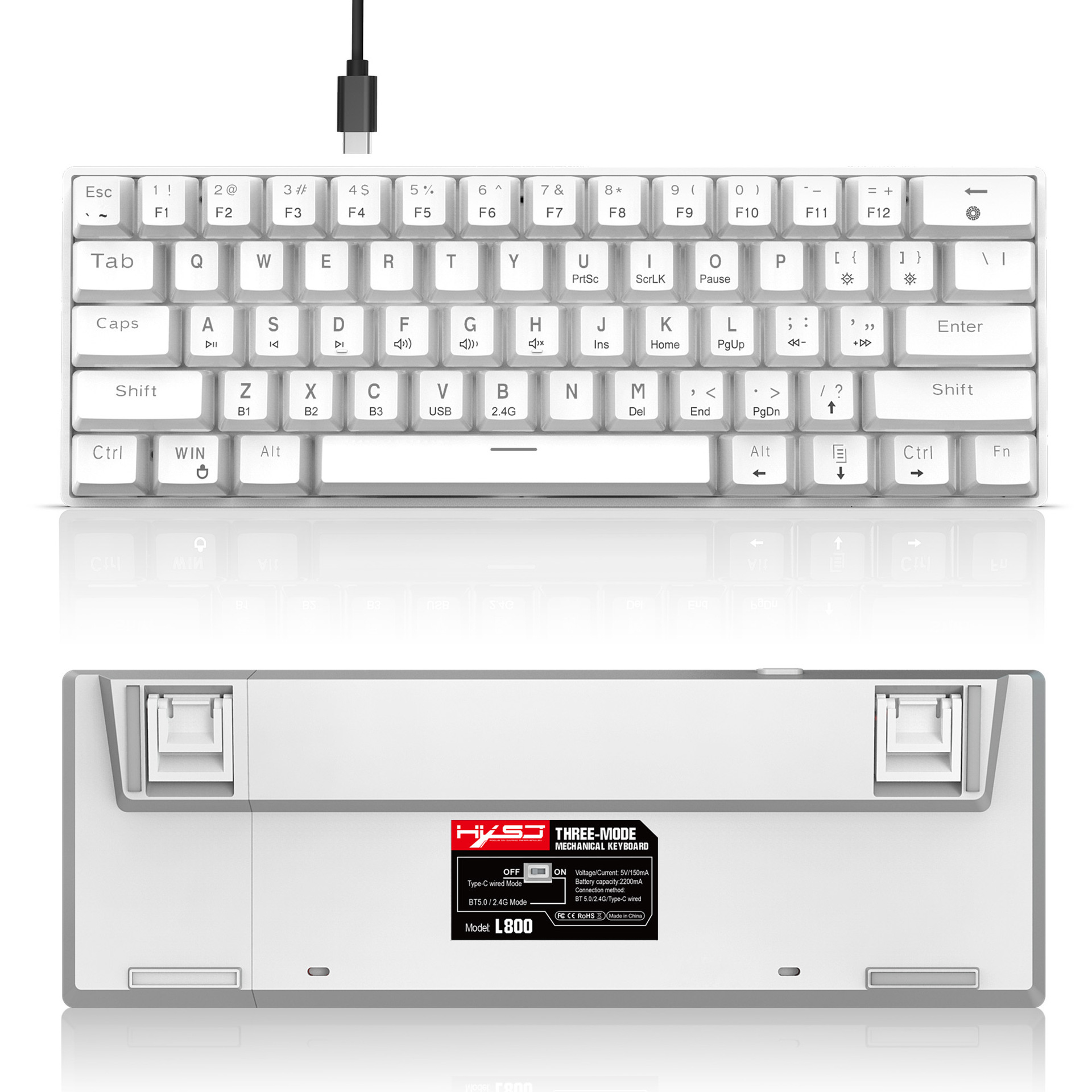 61 klawiszy trzeci egzamin próbny RGB przewodowa bezprzewodowa klawiatura mechaniczna Bluetooth Zielona oś gra biuro ABS wbudowany_voghion.com