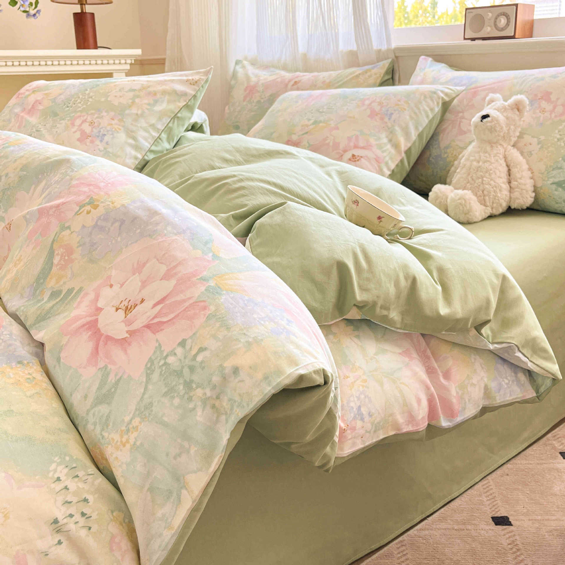 Cama de algodón de cuatro piezas, sábanas de cama de algodón, cama de cama de tres piezas, nuevo dormitorio, cama de cama de tres piezas