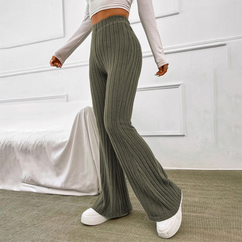 European and American-style casual solid-color flared high-waisted trousers for women—slim-fit, figure-flattering, new 2024 fall/winter collection.