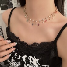 彩色多巴胺锆石流苏项链女轻奢高级感饰品辣妹气质百搭锁骨链配饰