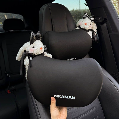 2025 New Car Headrest, Car Headrest - black-knot-black-checkered-rabbit-a-pair-of-black-neck-pillows