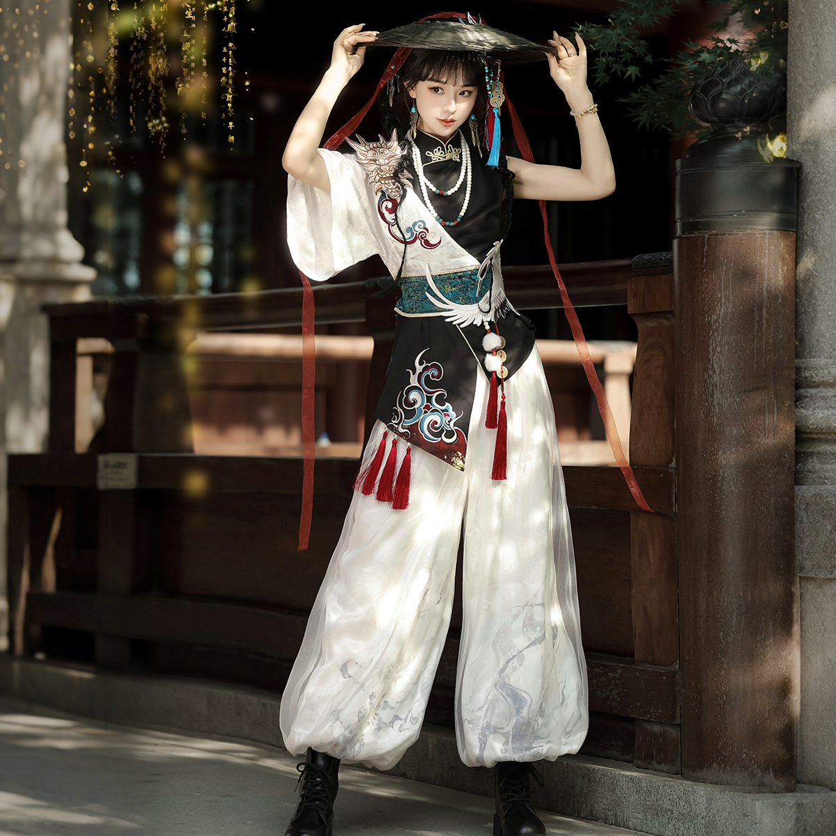 2026 Yimengge Original Design Nuo Chinese Style Han Elements Women's Top, Pants, Waist Belt, Necklace Set 9563