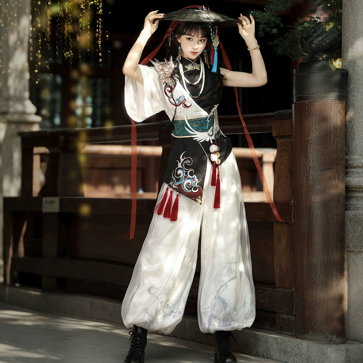 Yimengge оригинальный дизайн, Hanfu, женский китайский стиль, элемент топы, брюки, поясная обложка, набор ожерелья 9563