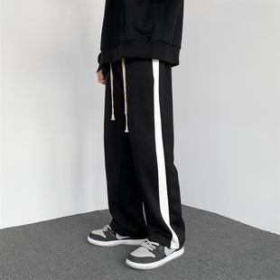 Sports pants men's matching striped striped casual pants Korean trendy young young boy straight trousers loose wide -leg pants