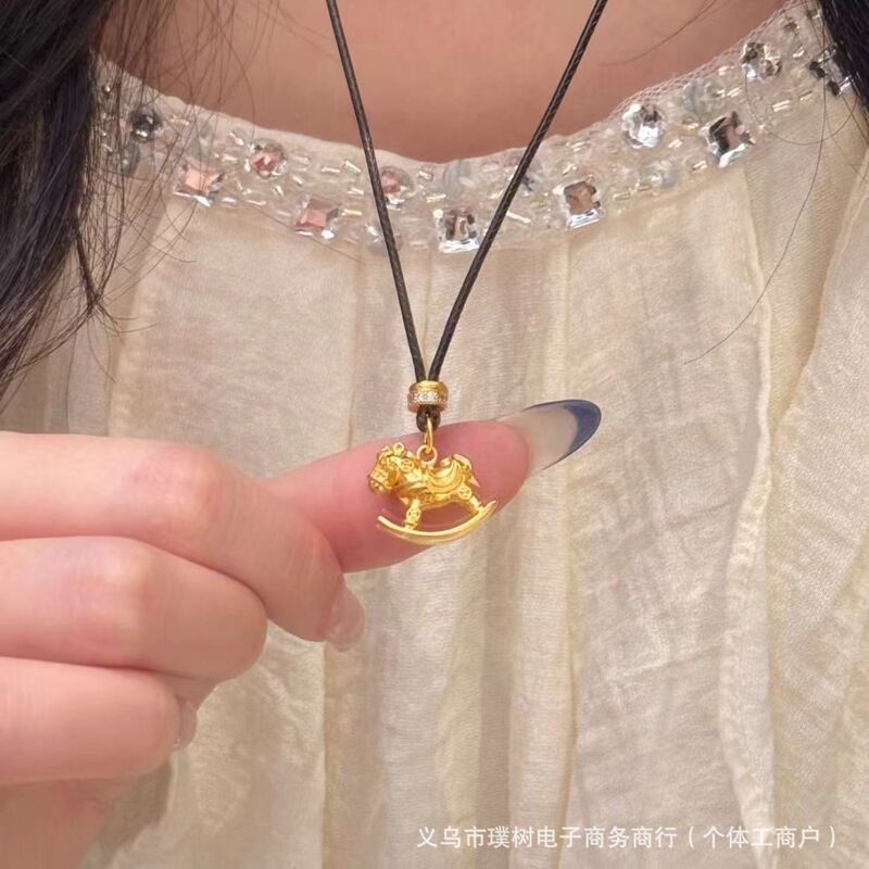 Gold Store Same Style High Color Retention Enamel Macaron Rocking Horse DIY Accessories Small Running Ring Necklace Clavicle Chain