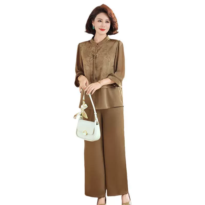 Шифоновый топ для мамы, новый стиль, летний костюм для женщин среднего и пожилого возраста, одежда для пожилых людей, свадебное банкетное платье для свекрови.