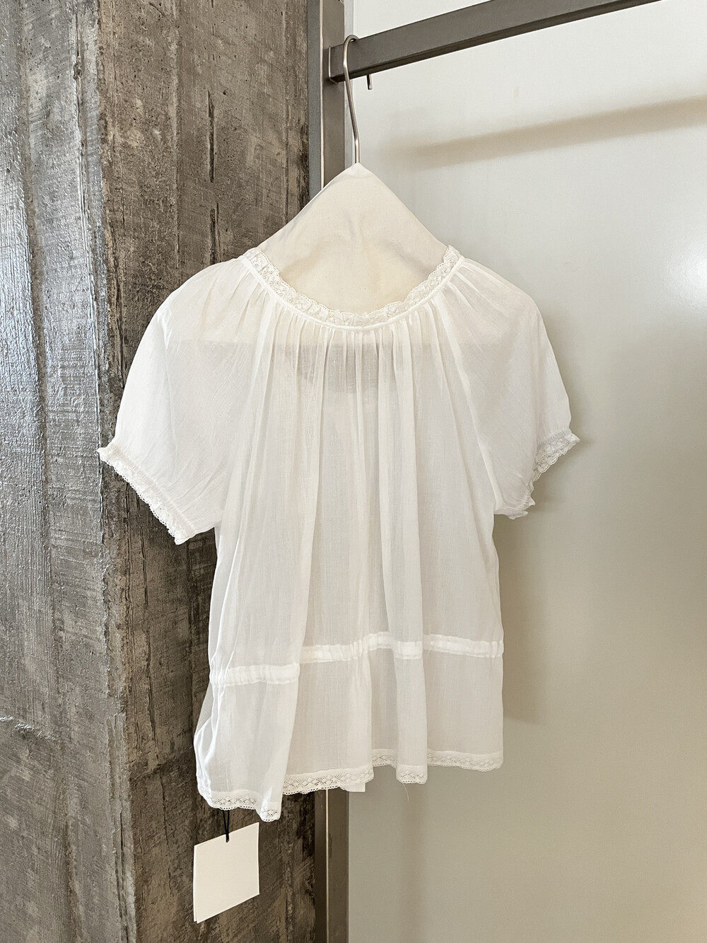 Áo sơ mi nữ tay bồng ren cotton linen thắt eo 2026 — Xanh nước biển, màu trắng, Bột cam chi tiết 13